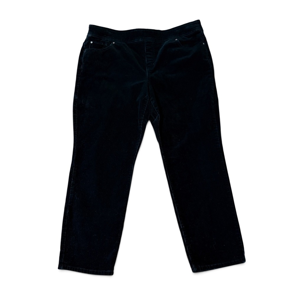 Kim Rogers Womens 14P Black Corduroy Straight Leg Tummy Control Pull On Pants
